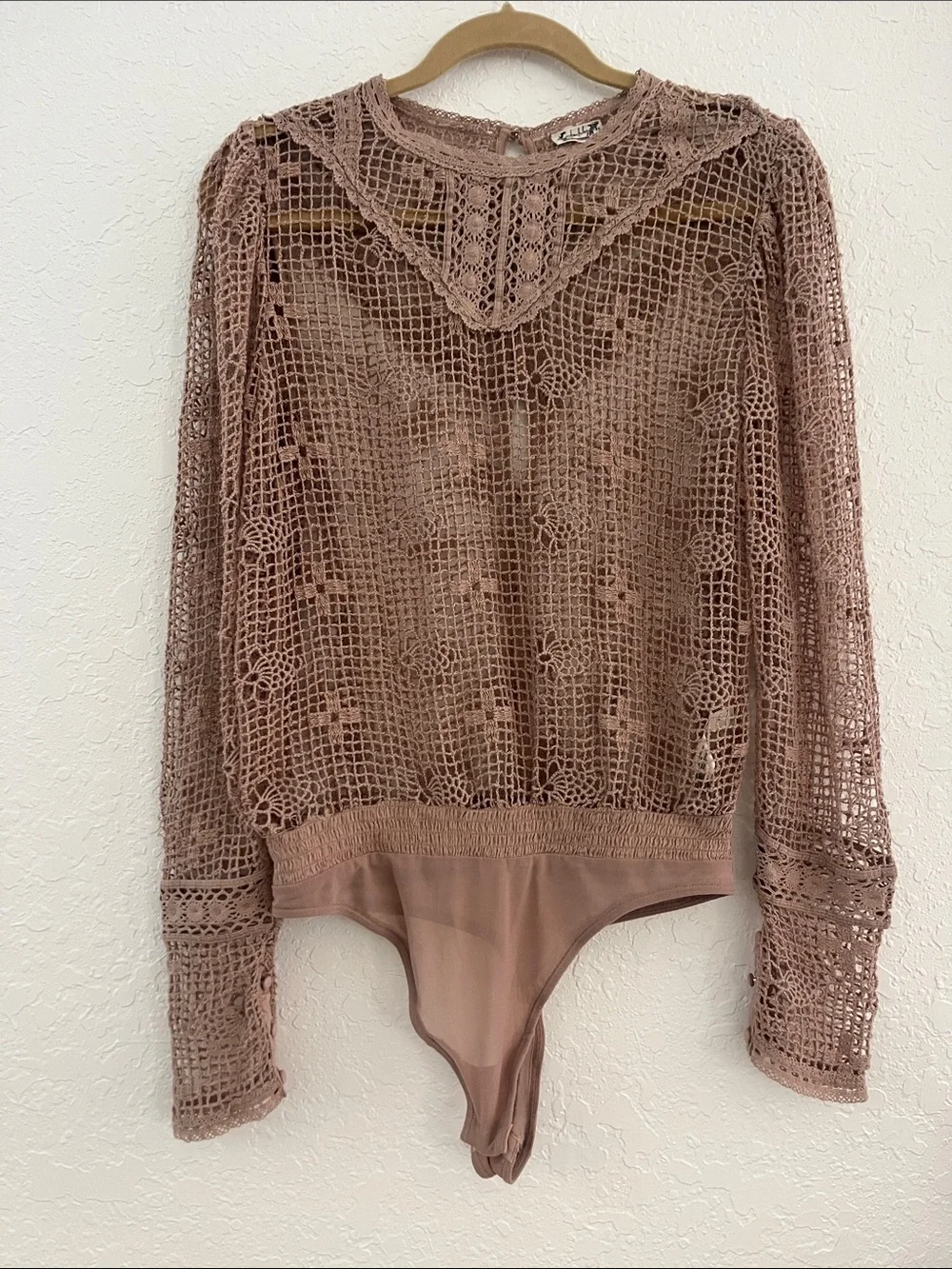 Anthropologie Crochet Lace Bodysuit Sweater - Mauve